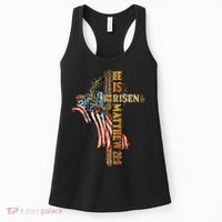 Easter Cross He Is Risen Jesus Christian USA Flag Women Women's Tank Top thumb 0