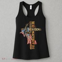 Easter Cross He Is Risen Jesus Christian USA Flag Women Women's Tank Top thumb 3