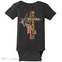 Easter Cross He Is Risen Jesus Christian USA Flag Women Baby Bodysuit thumb 0