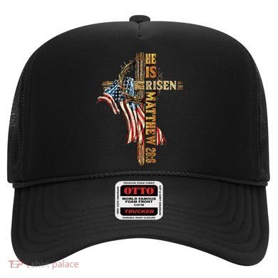 Easter Cross He Is Risen Jesus Christian USA Flag Women Hat