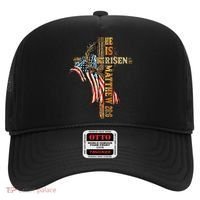 Easter Cross He Is Risen Jesus Christian USA Flag Women Hat thumb 0