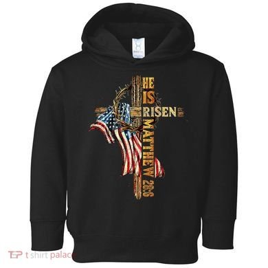 Easter Cross He Is Risen Jesus Christian USA Flag Women Toddler Hoodie