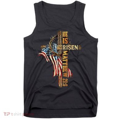 Easter Cross He Is Risen Jesus Christian USA Flag Women Tank Top