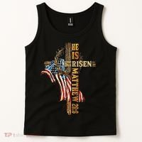 Easter Cross He Is Risen Jesus Christian USA Flag Women Tank Top thumb 2
