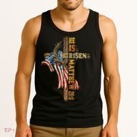 Easter Cross He Is Risen Jesus Christian USA Flag Women Tank Top thumb 3