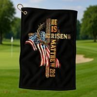 Easter Cross He Is Risen Jesus Christian USA Flag Women Golf Towel thumb 1