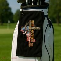 Easter Cross He Is Risen Jesus Christian USA Flag Women Golf Towel thumb 2