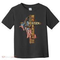 Easter Cross He Is Risen Jesus Christian USA Flag Women Toddler T-Shirt thumb 0