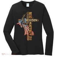 Easter Cross He Is Risen Jesus Christian USA Flag Women Women's Long Sleeve Shirt thumb 0