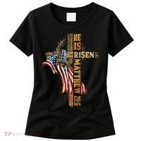 Easter Cross He Is Risen Jesus Christian USA Flag Women Women's T-Shirt thumb 0