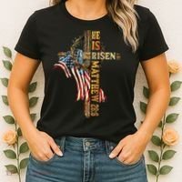 Easter Cross He Is Risen Jesus Christian USA Flag Women Women's T-Shirt thumb 2
