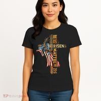 Easter Cross He Is Risen Jesus Christian USA Flag Women Women's T-Shirt thumb 4