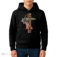 Easter Cross He Is Risen Jesus Christian USA Flag Women Kids Hoodie thumb 4