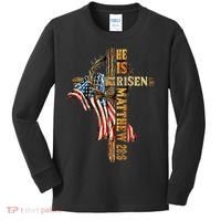 Easter Cross He Is Risen Jesus Christian USA Flag Women Kids Long Sleeve Shirt thumb 0