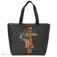 Easter Cross He Is Risen Jesus Christian USA Flag Women Tote Bag thumb 0