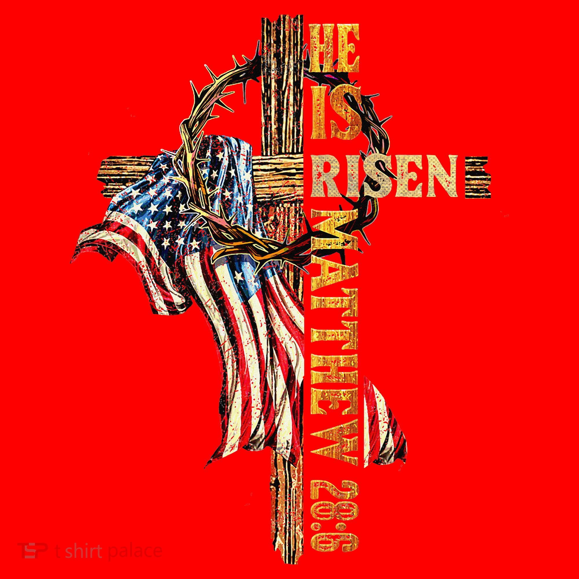 Easter Cross He Is Risen Jesus Christian USA Flag Women Santa Hat