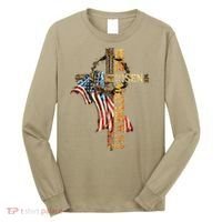 Easter Cross He Is Risen Jesus Christian USA Flag Women Long Sleeve Shirt thumb 0