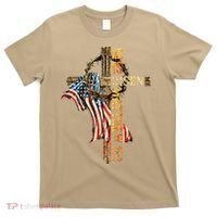 Easter Cross He Is Risen Jesus Christian USA Flag Women T-Shirt thumb 0