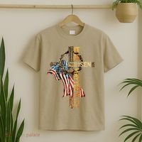 Easter Cross He Is Risen Jesus Christian USA Flag Women T-Shirt thumb 2