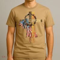 Easter Cross He Is Risen Jesus Christian USA Flag Women T-Shirt thumb 3