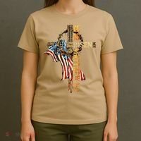 Easter Cross He Is Risen Jesus Christian USA Flag Women T-Shirt thumb 4