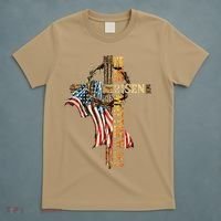 Easter Cross He Is Risen Jesus Christian USA Flag Women T-Shirt thumb 5