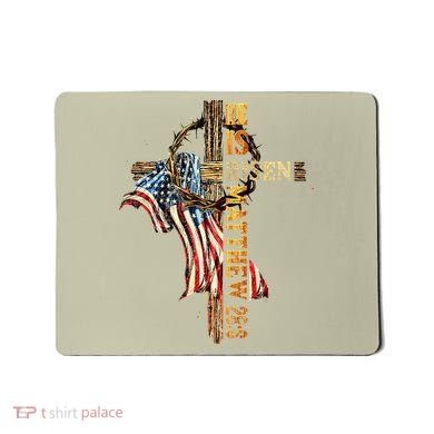 Easter Cross He Is Risen Jesus Christian USA Flag Women Mousepad