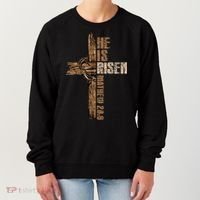 Easter Cross He Is Risen Jesus Christian Happy Easter Women's Sweatshirt thumb 0