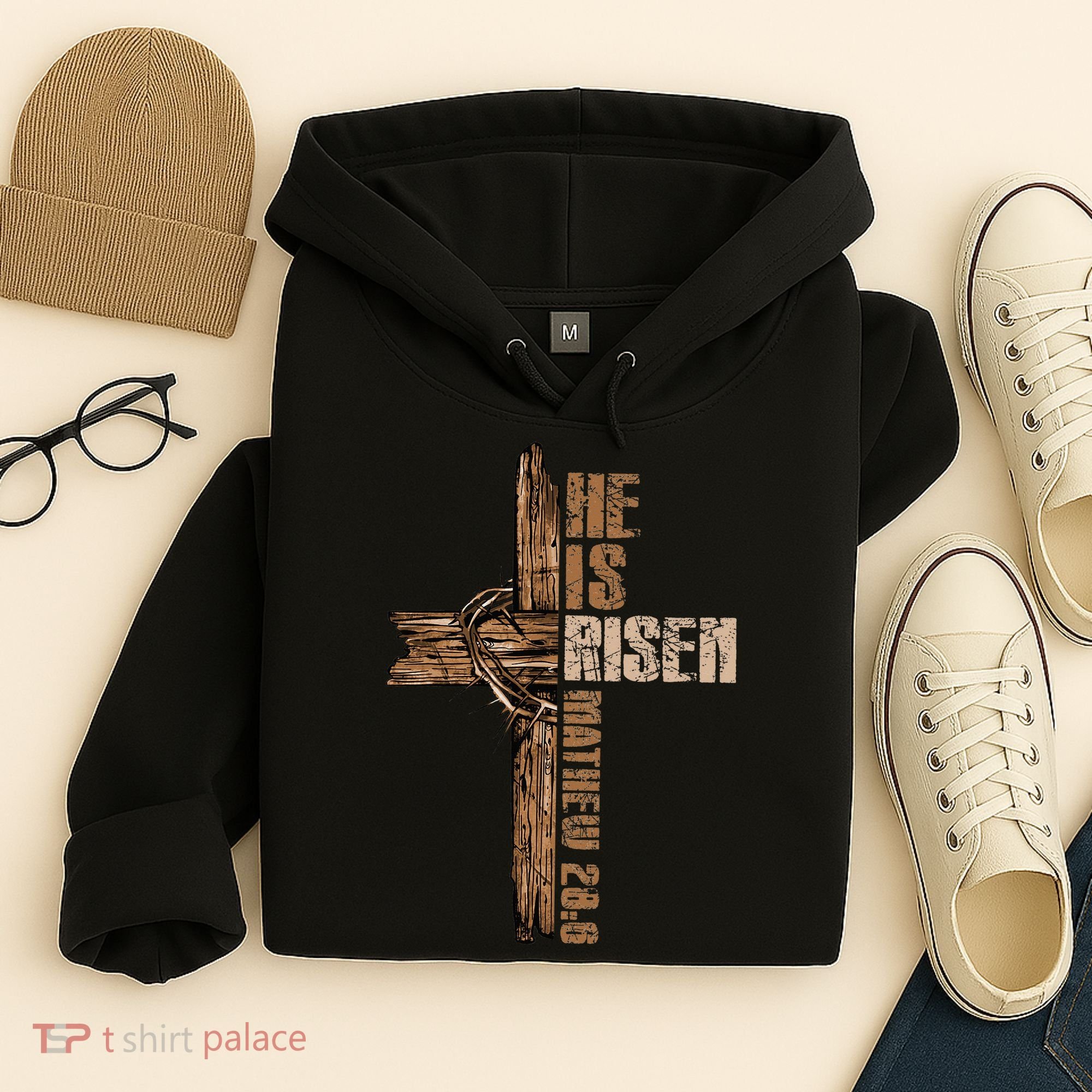 Easter Cross He Is Risen Jesus Christian Happy Easter Hoodie