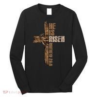 Easter Cross He Is Risen Jesus Christian Happy Easter Long Sleeve Shirt thumb 0