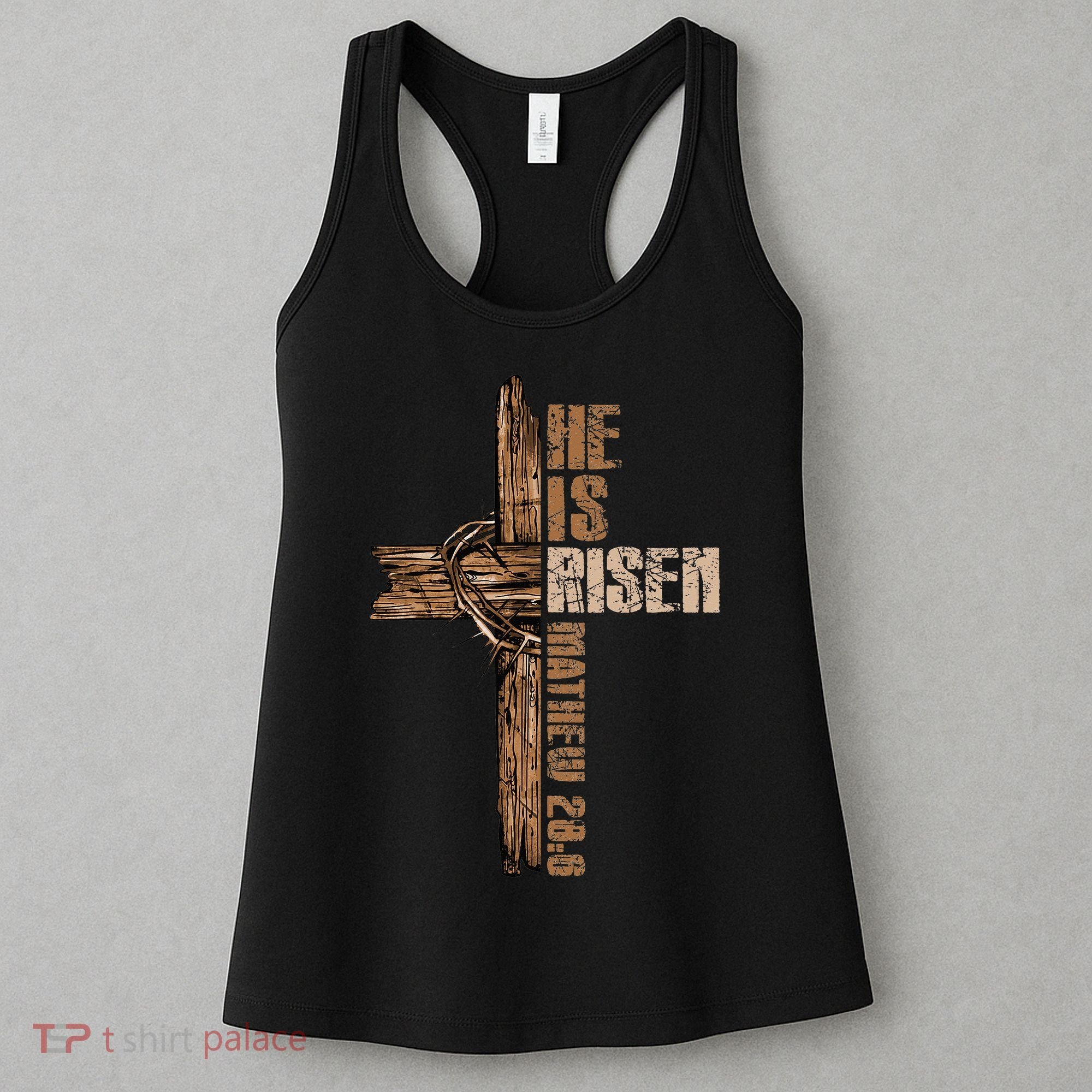 Easter Cross He Is Risen Jesus Christian Happy Easter Women's Tank Top