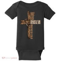 Easter Cross He Is Risen Jesus Christian Happy Easter Baby Bodysuit thumb 0