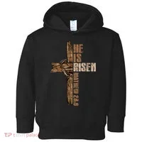 Easter Cross He Is Risen Jesus Christian Happy Easter Toddler Hoodie thumb 0