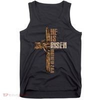 Easter Cross He Is Risen Jesus Christian Happy Easter Tank Top thumb 0