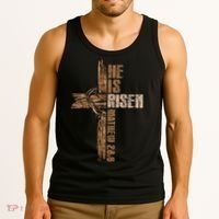 Easter Cross He Is Risen Jesus Christian Happy Easter Tank Top thumb 3