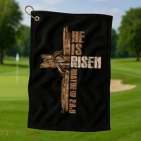 Easter Cross He Is Risen Jesus Christian Happy Easter Golf Towel thumb 1