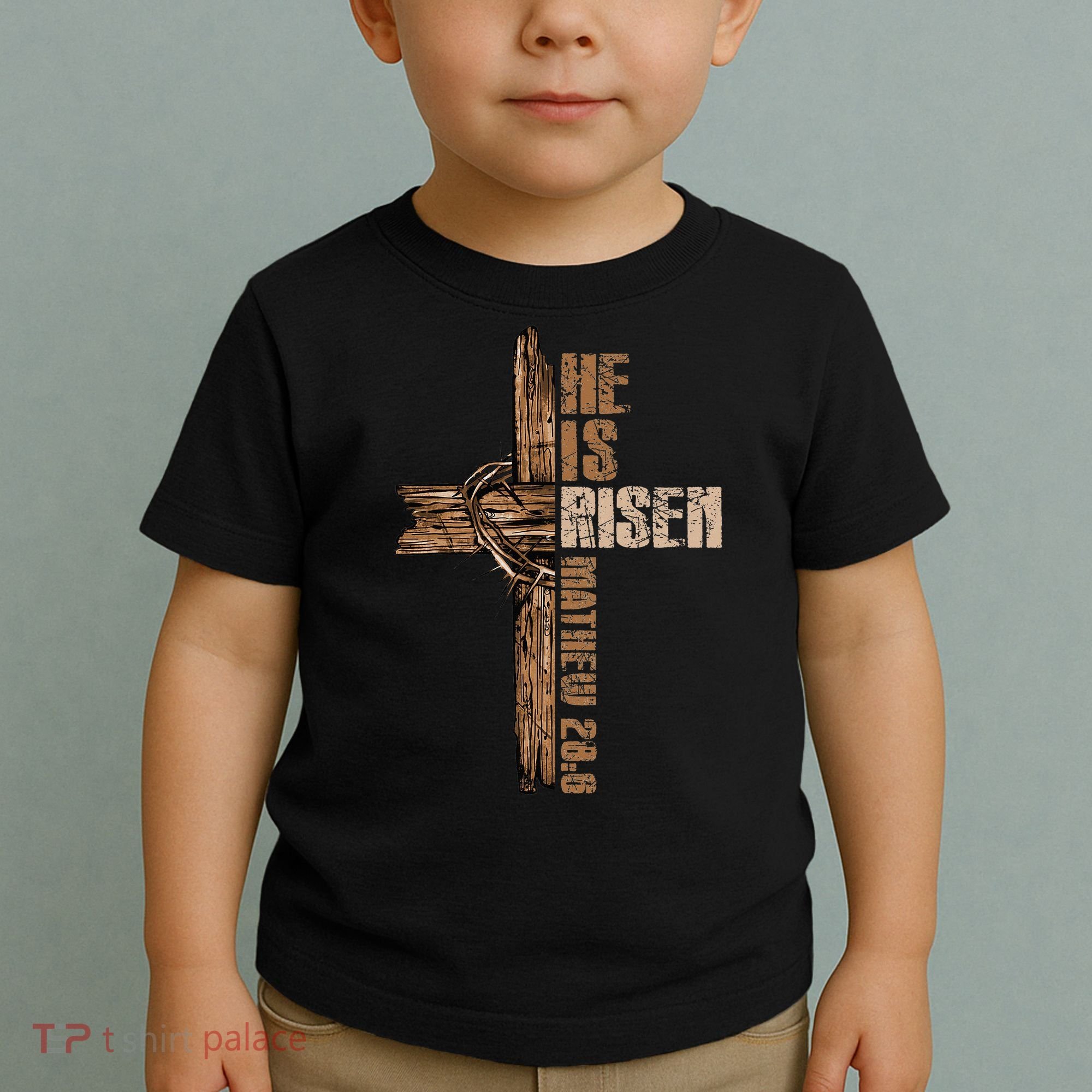 Easter Cross He Is Risen Jesus Christian Happy Easter Toddler T-Shirt