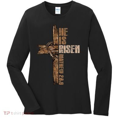 Easter Cross He Is Risen Jesus Christian Happy Easter Women's Long Sleeve Shirt