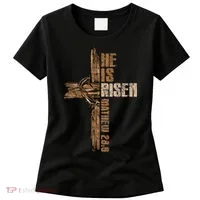 Easter Cross He Is Risen Jesus Christian Happy Easter Women's T-Shirt thumb 0