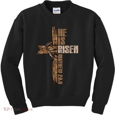 Easter Cross He Is Risen Jesus Christian Happy Easter Kids Sweatshirt