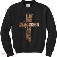 Easter Cross He Is Risen Jesus Christian Happy Easter Kids Sweatshirt thumb 0