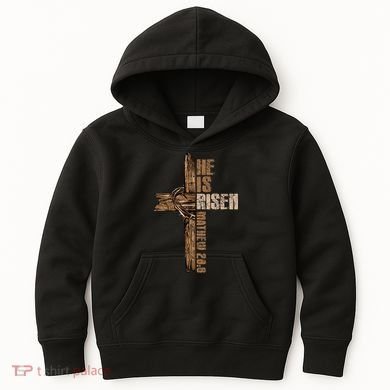 Easter Cross He Is Risen Jesus Christian Happy Easter Kids Hoodie