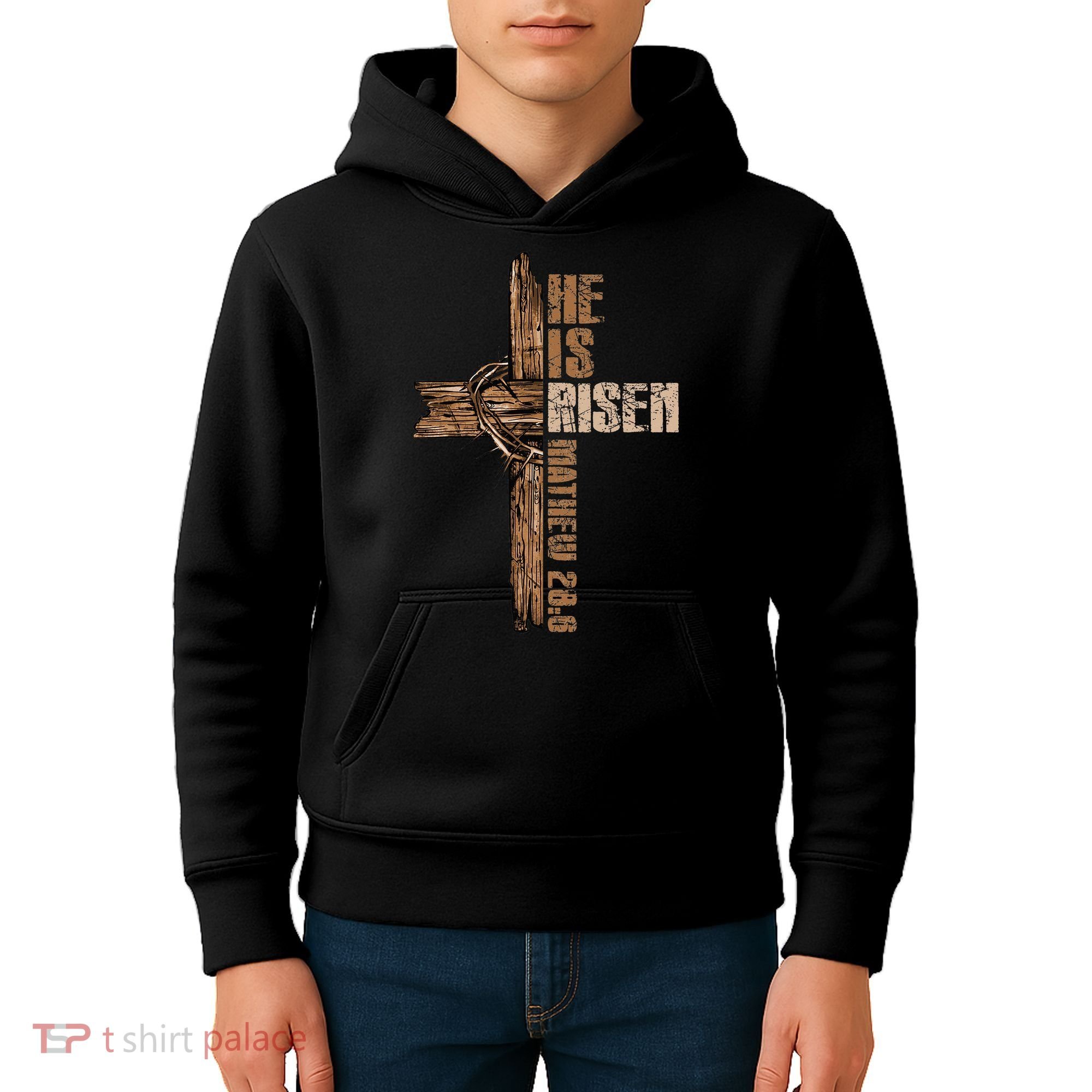 Easter Cross He Is Risen Jesus Christian Happy Easter Kids Hoodie
