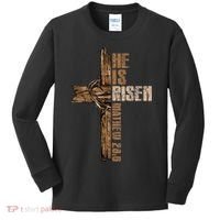 Easter Cross He Is Risen Jesus Christian Happy Easter Kids Long Sleeve Shirt thumb 0