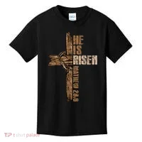 Easter Cross He Is Risen Jesus Christian Happy Easter Kids T-Shirt thumb 0