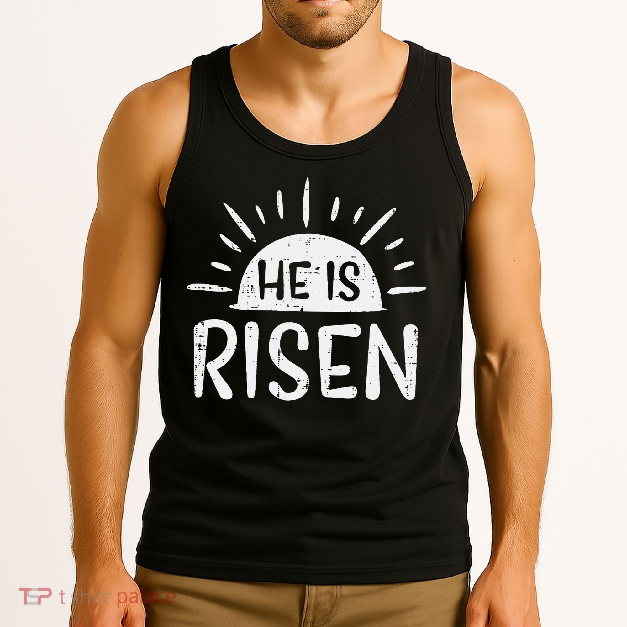 Easter Christian He Is Risen Sun Resurrection Tank Top