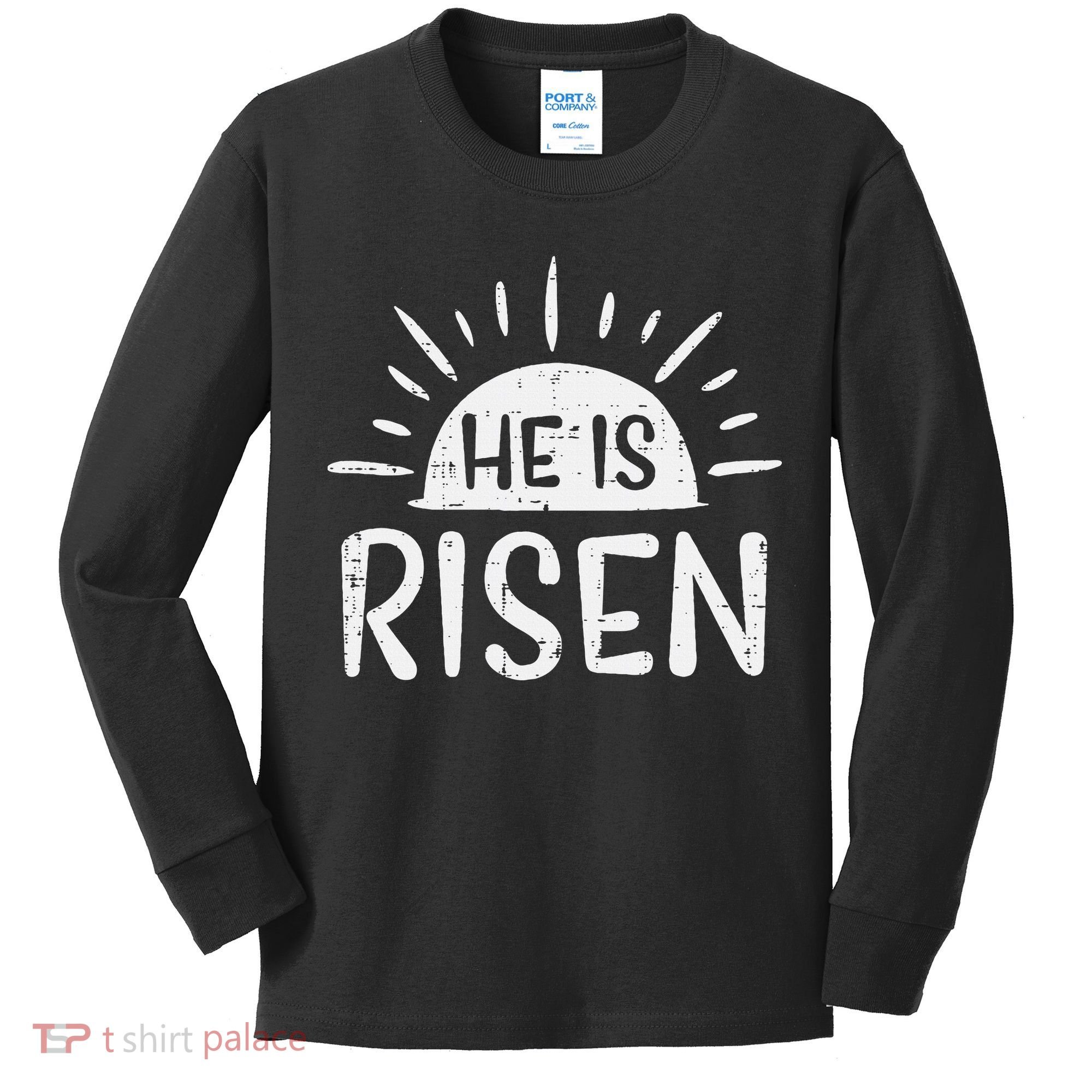 Easter Christian He Is Risen Sun Resurrection Kids Long Sleeve Shirt