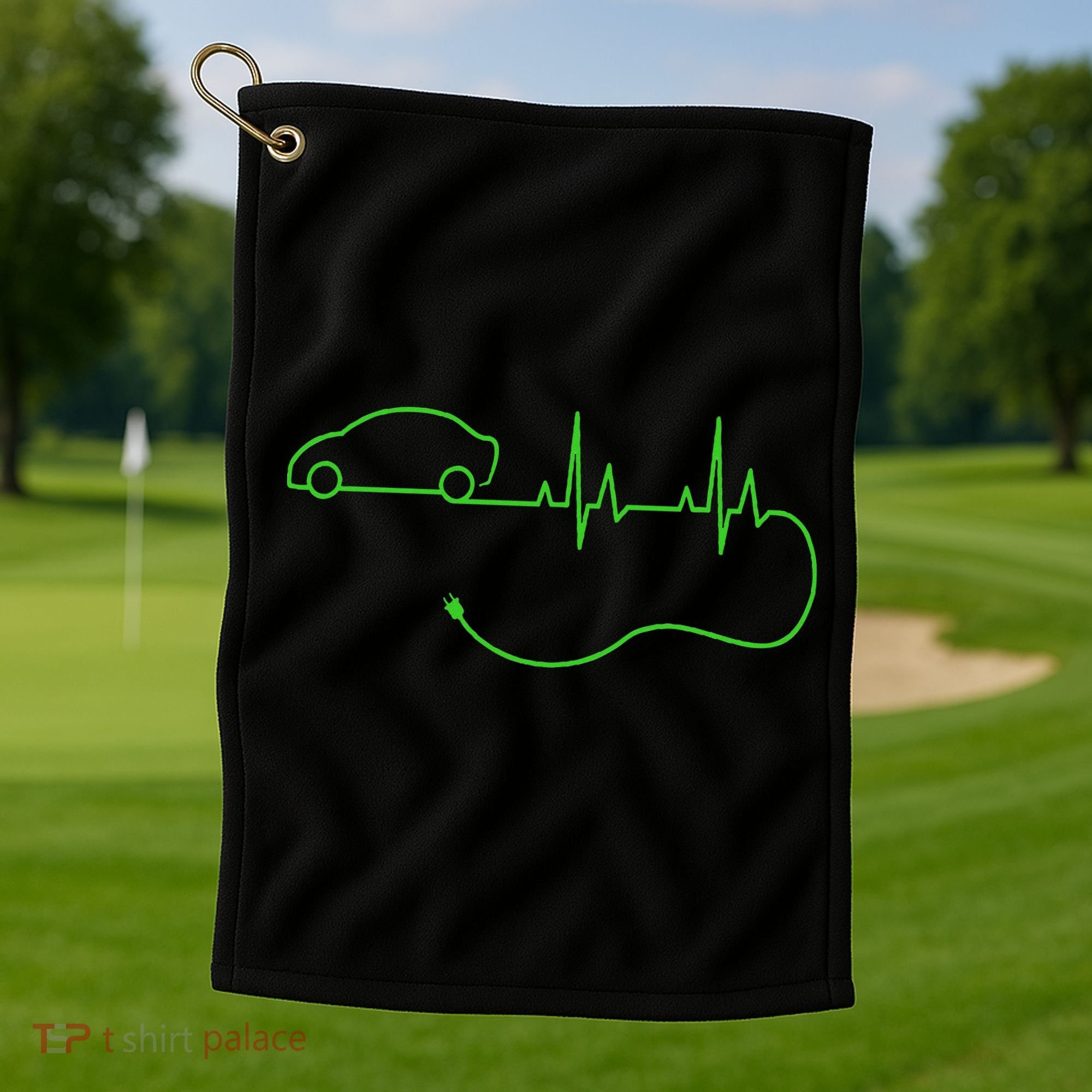 Electric Car Heartbeat Electric Vehicle Ev Golf Towel