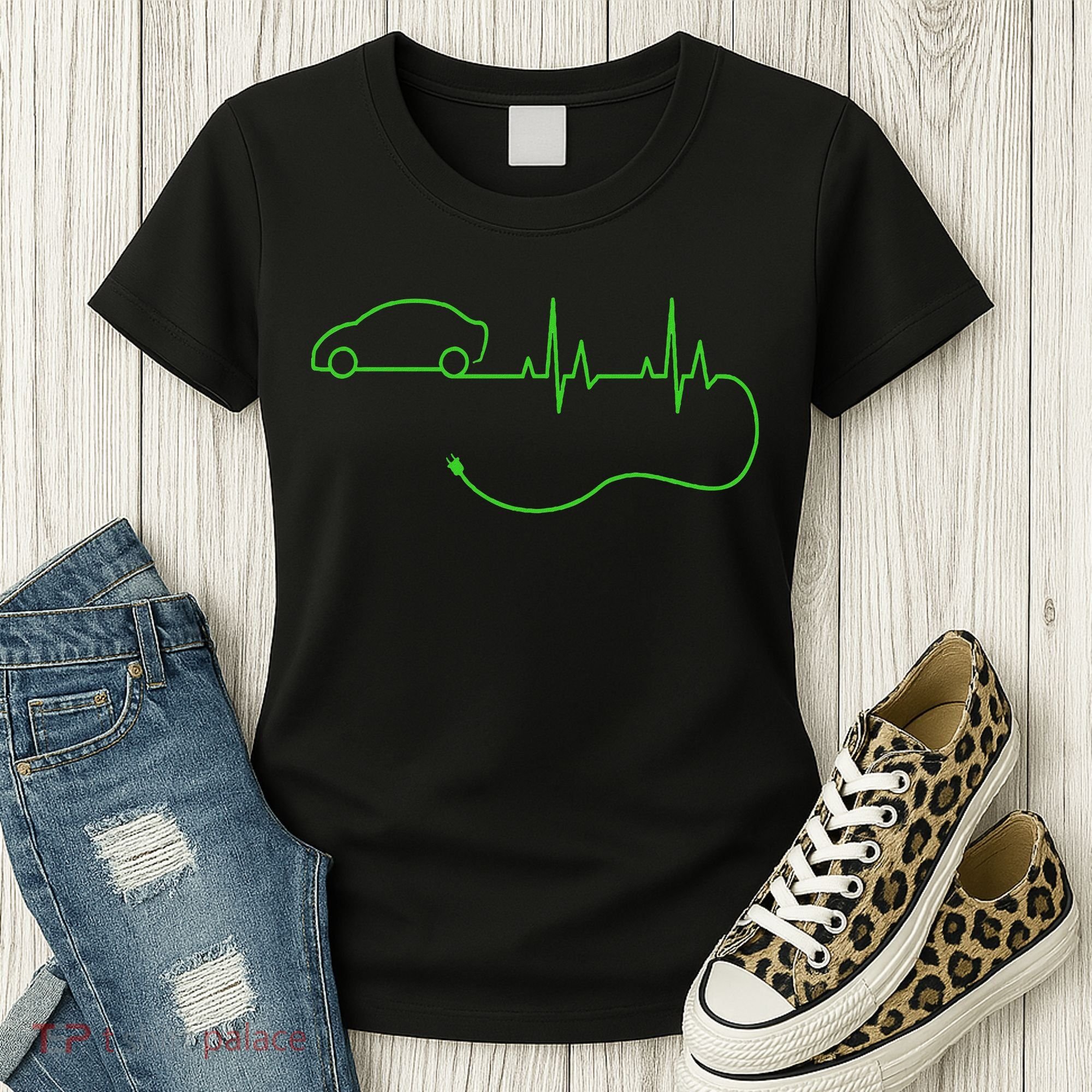Electric Car Heartbeat Electric Vehicle Ev Women's T-Shirt