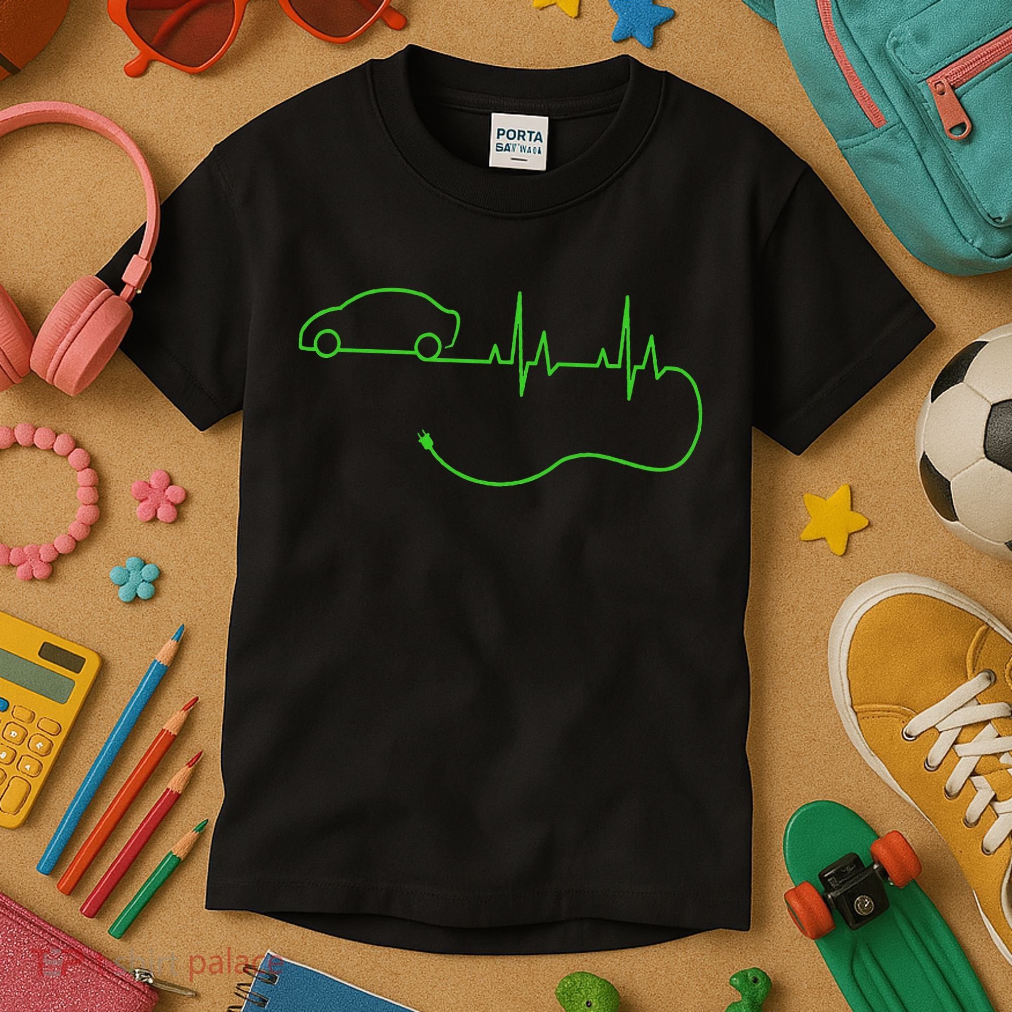 Electric Car Heartbeat Electric Vehicle Ev Kids T-Shirt